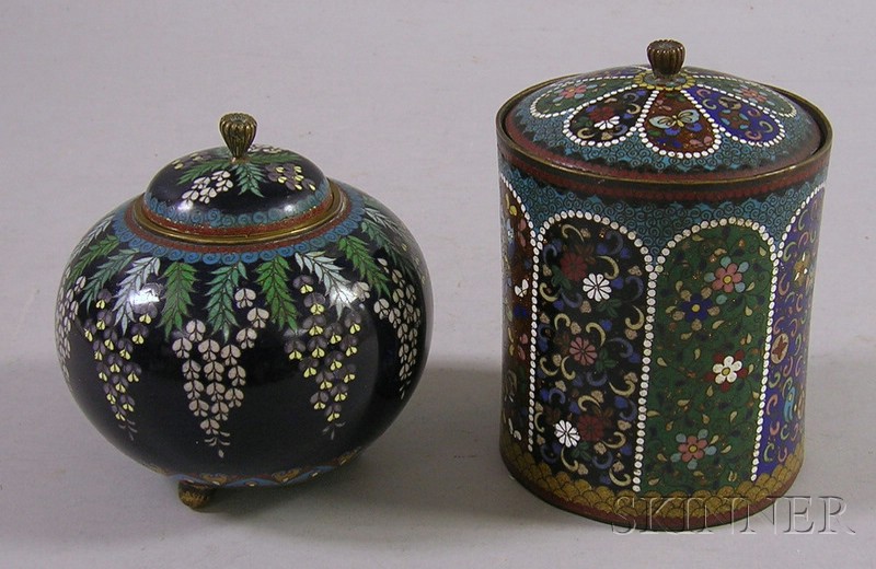 Appraisal: Two Cloisonne Covered Jars one cylinder jar and one footed