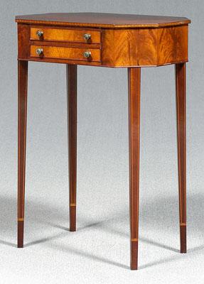 Appraisal: Federal style work table mahogany and flame birch octagonal top