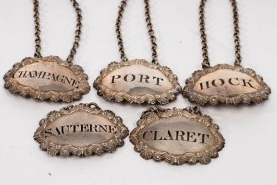 Appraisal: Five George III silver decanter labels John Robins London each