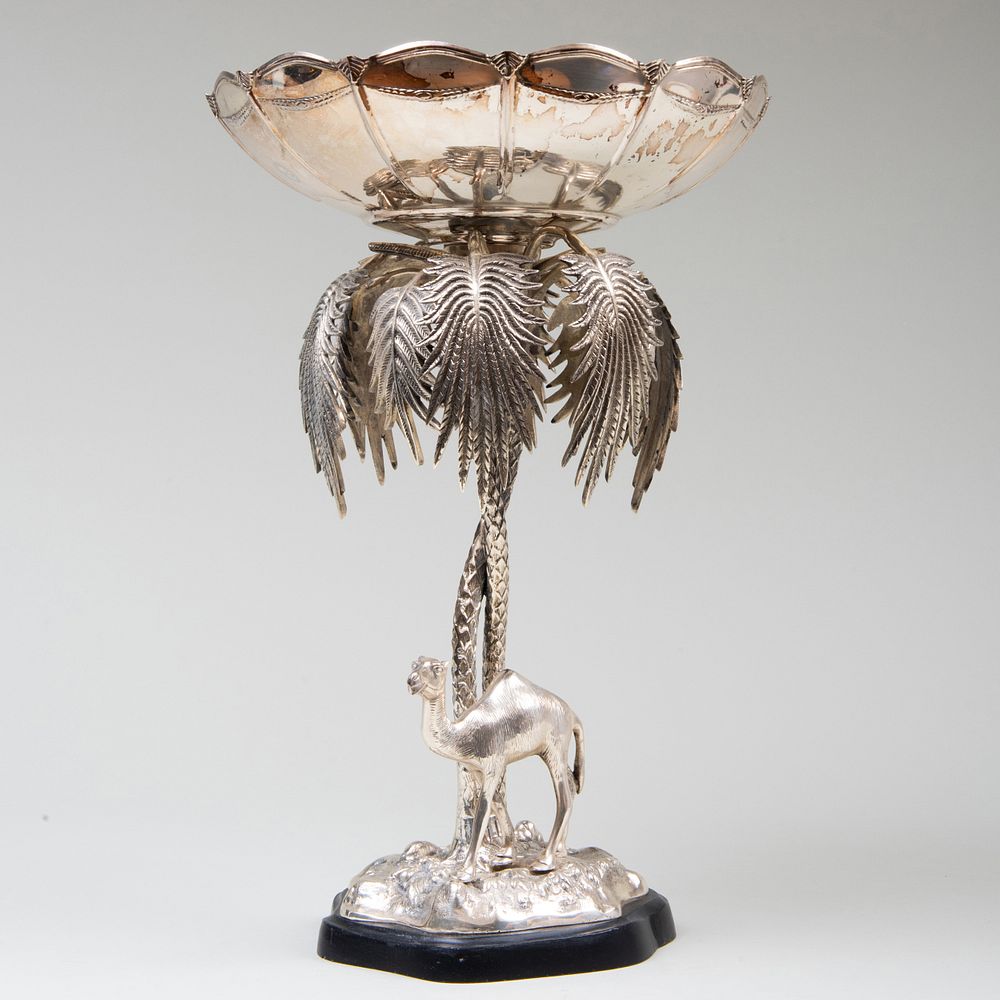 Appraisal: Silvered Metal Centerbowl Cast with Camel and Palm Tree On