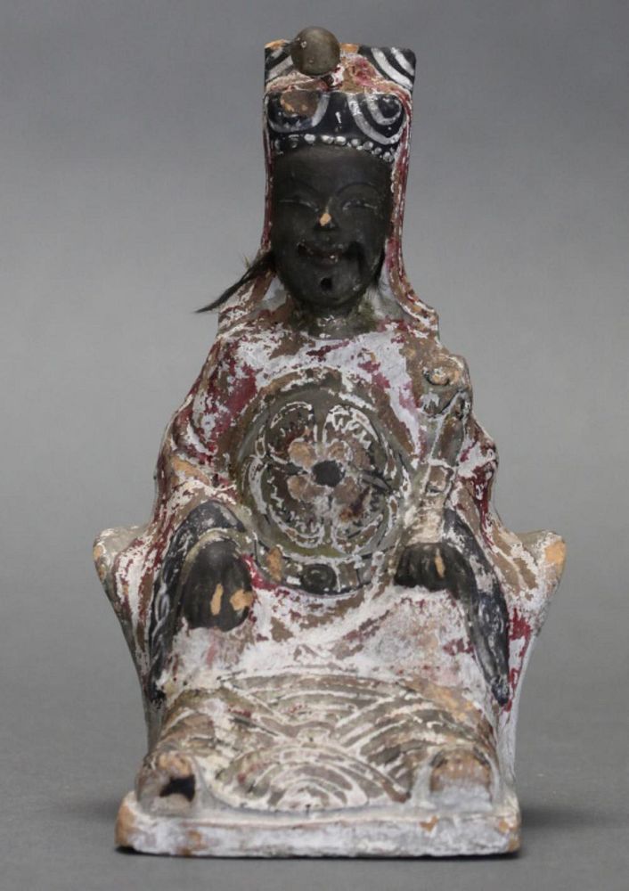 Appraisal: Chinese polychrome pottery Buddha possibly th c in H x