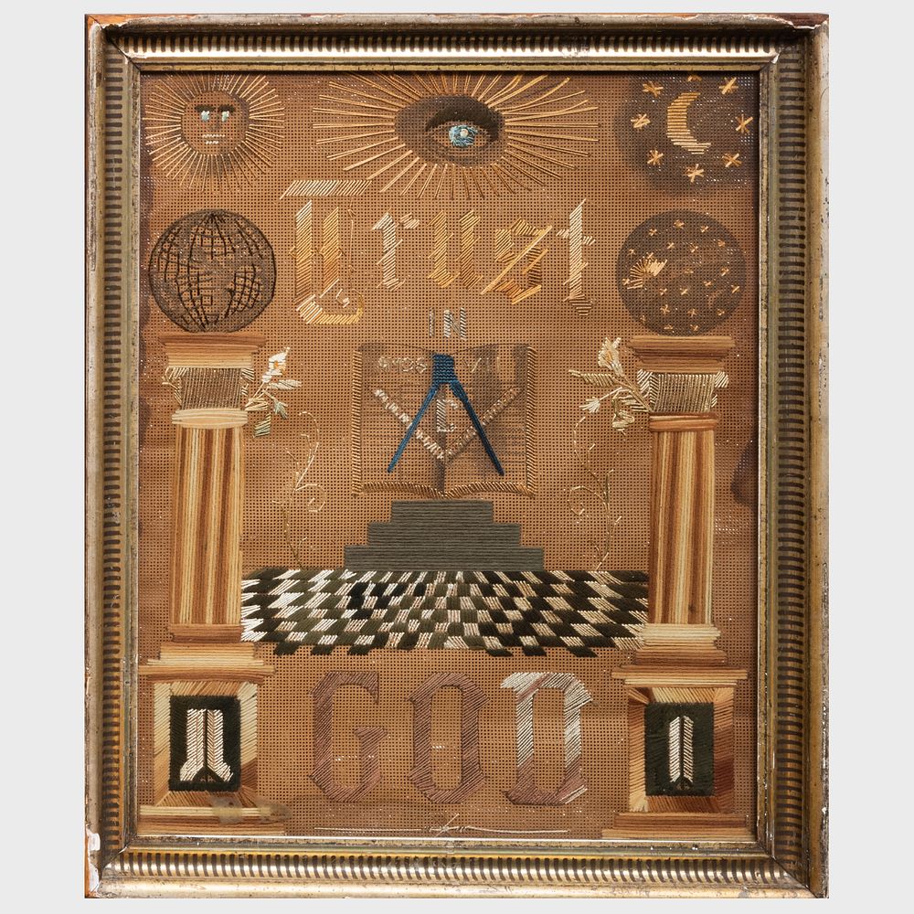 Appraisal: Masonic Needlework Picture x in framed Condition In good overall