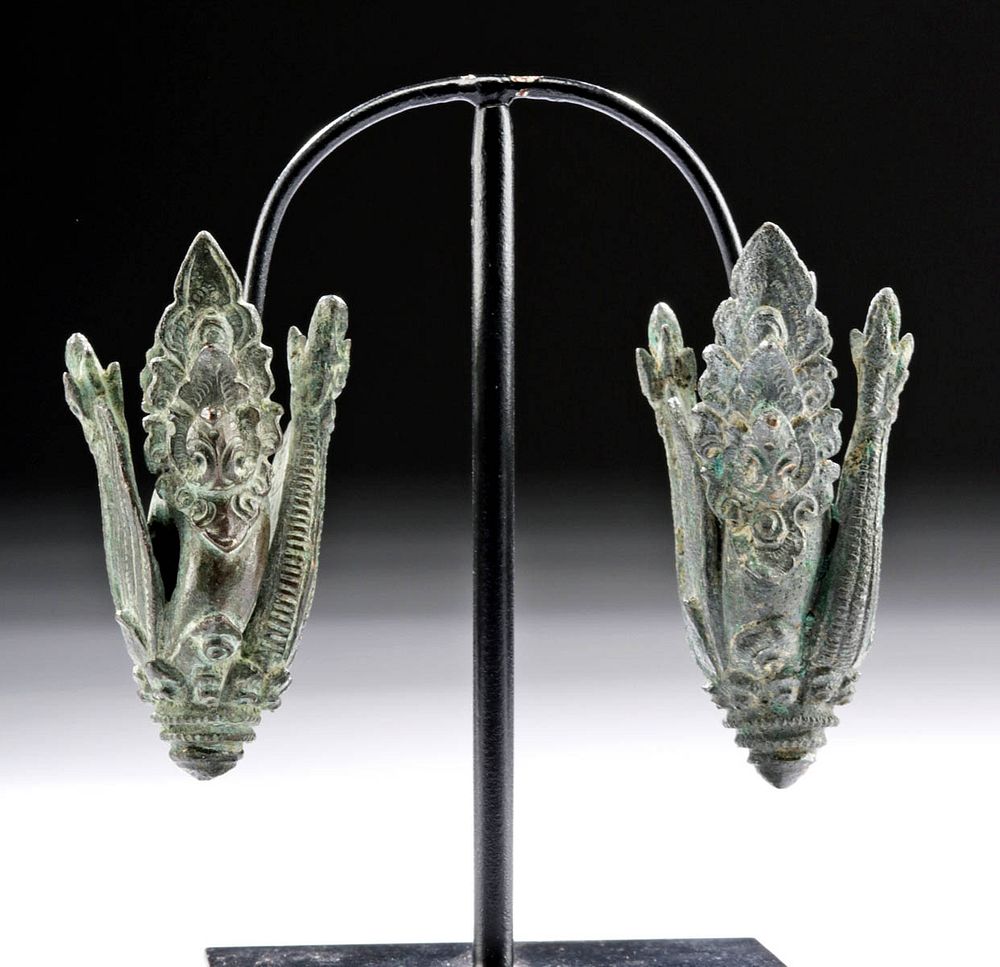 Appraisal: th C Khmer Bronze Peacock Flower Ear Ornaments pr Southeast