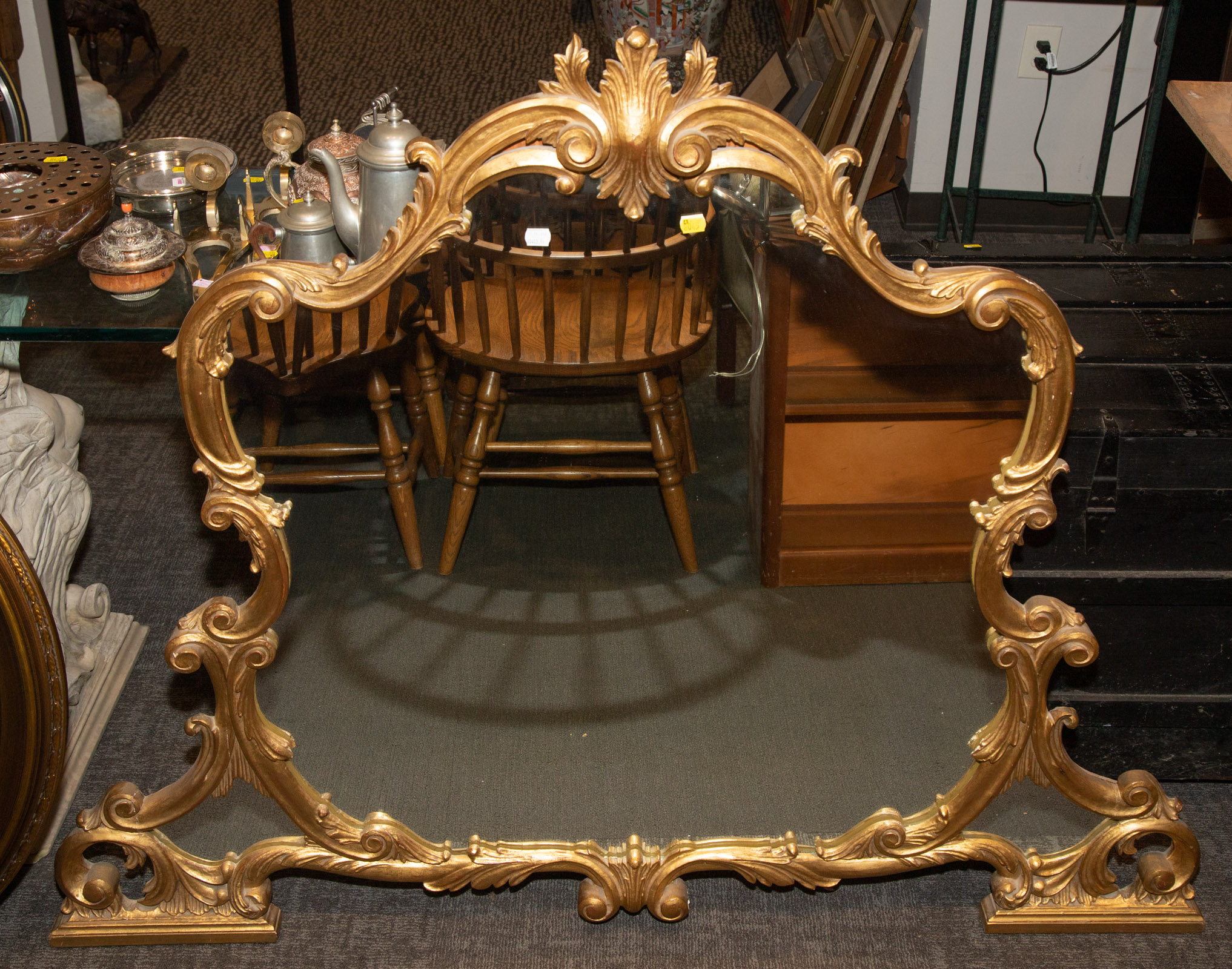 Appraisal: LARGE ROCOCO STYLE OVERMANTEL MIRROR With hand carved and gilt