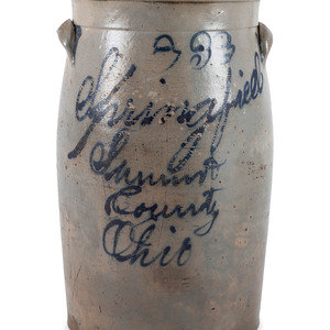 Appraisal: An Ohio Cobalt Decorated Three Gallon Stoneware Crock th Century