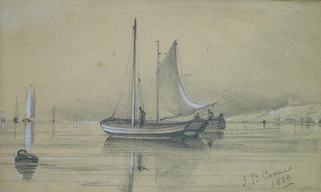 Appraisal: By John Berney Crome - - sketch of fishing boats