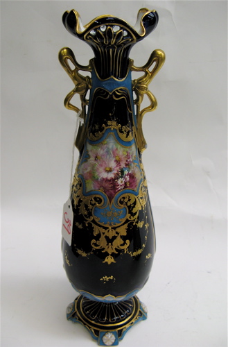 Appraisal: ROYAL RODOLSTADT PORCELAIN HAND ENAMELED URN VASE floral cartouche framed