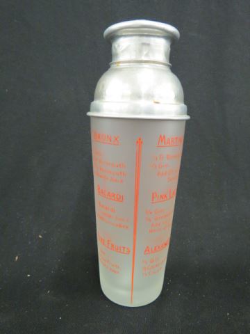 Appraisal: Vintage Cocktail Shaker drinks listed on frosted glass