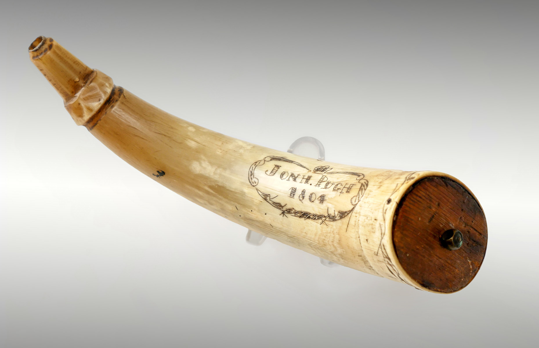 Appraisal: JON H PUGH TH CENTURY SCRIMSHAW POWDER HORN Early th