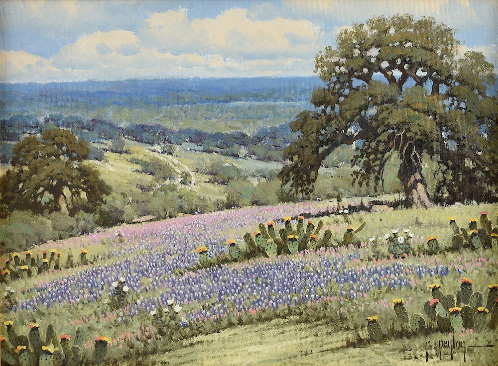 Appraisal: RANDY PEYTON American b A PAINTING Flowering Cacti Bluebonnets and