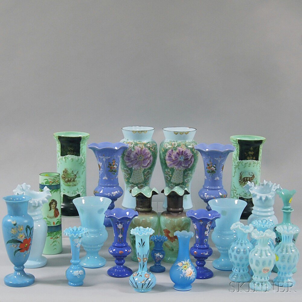 Appraisal: Twenty-five Blue Glass Vases and Bottles th and th century