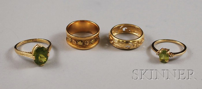 Appraisal: Four Gold Rings two kt gold and peridot rings one