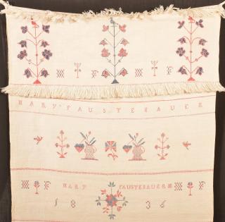 Appraisal: Mary Faustenauer Show Towel Pennsylvania th Century Homespun Linen Needlework