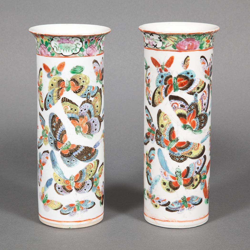 Appraisal: Pair of Chinese Export Famille Rose Glazed Porcelain Vases th