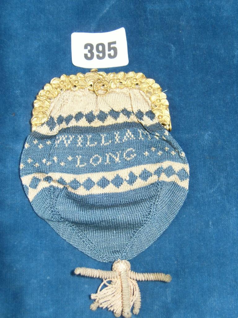 Appraisal: A small Georgian knitted purse in a blue and cream