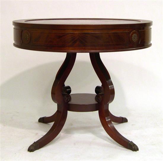 Appraisal: th C center table round top with tooled leather string