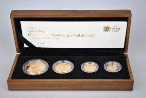 Appraisal: A boxed Royal Mint Gold Proof four coin sovereign collection