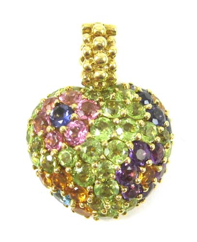 Appraisal: MULTI-COLOR GEMSTONE AND EIGHTEEN KARAT GOLD PENDANT set with round-cut