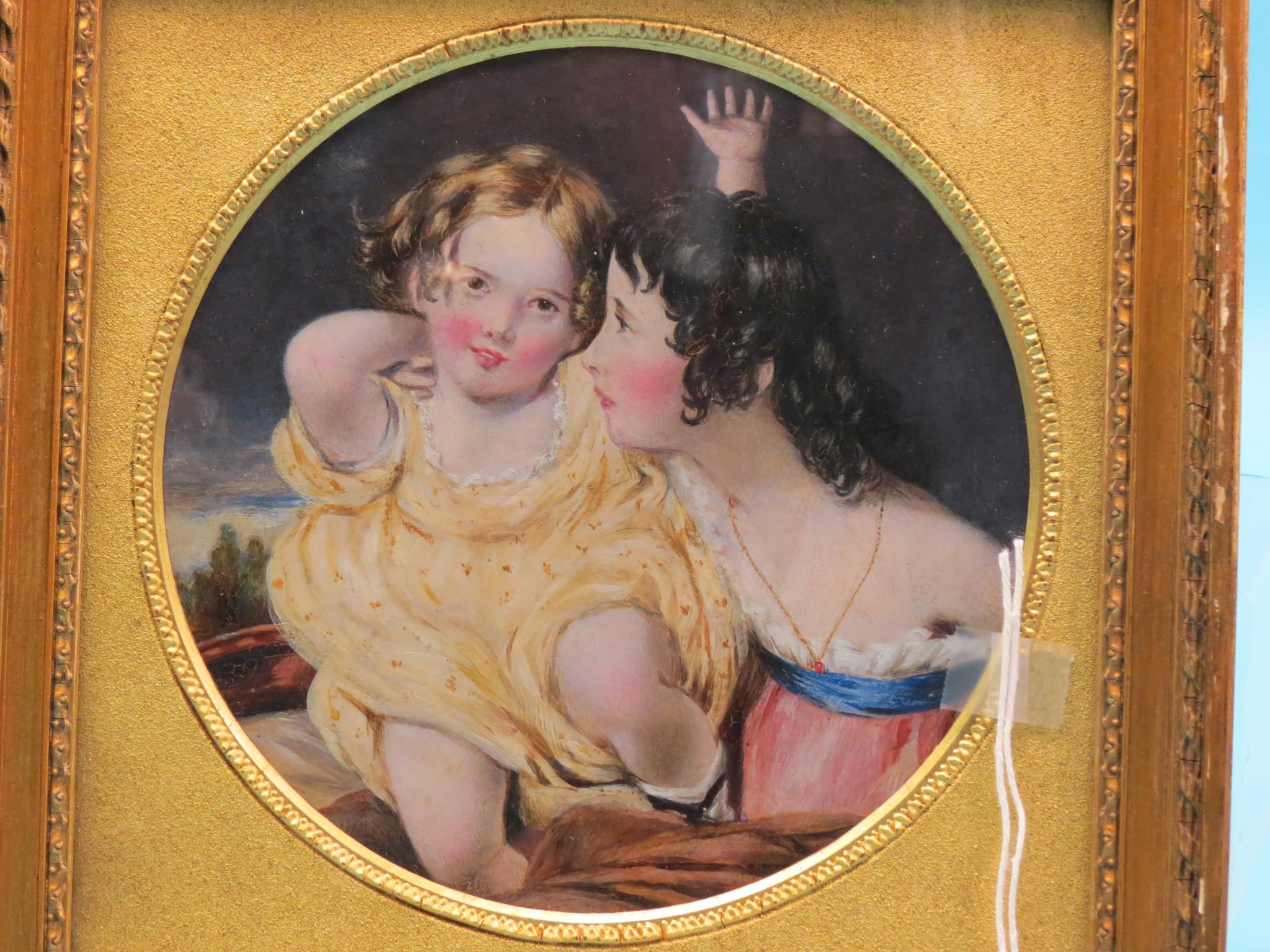 Appraisal: A circular oil painting indistinctly inscribed verso 'The Calmady Children'