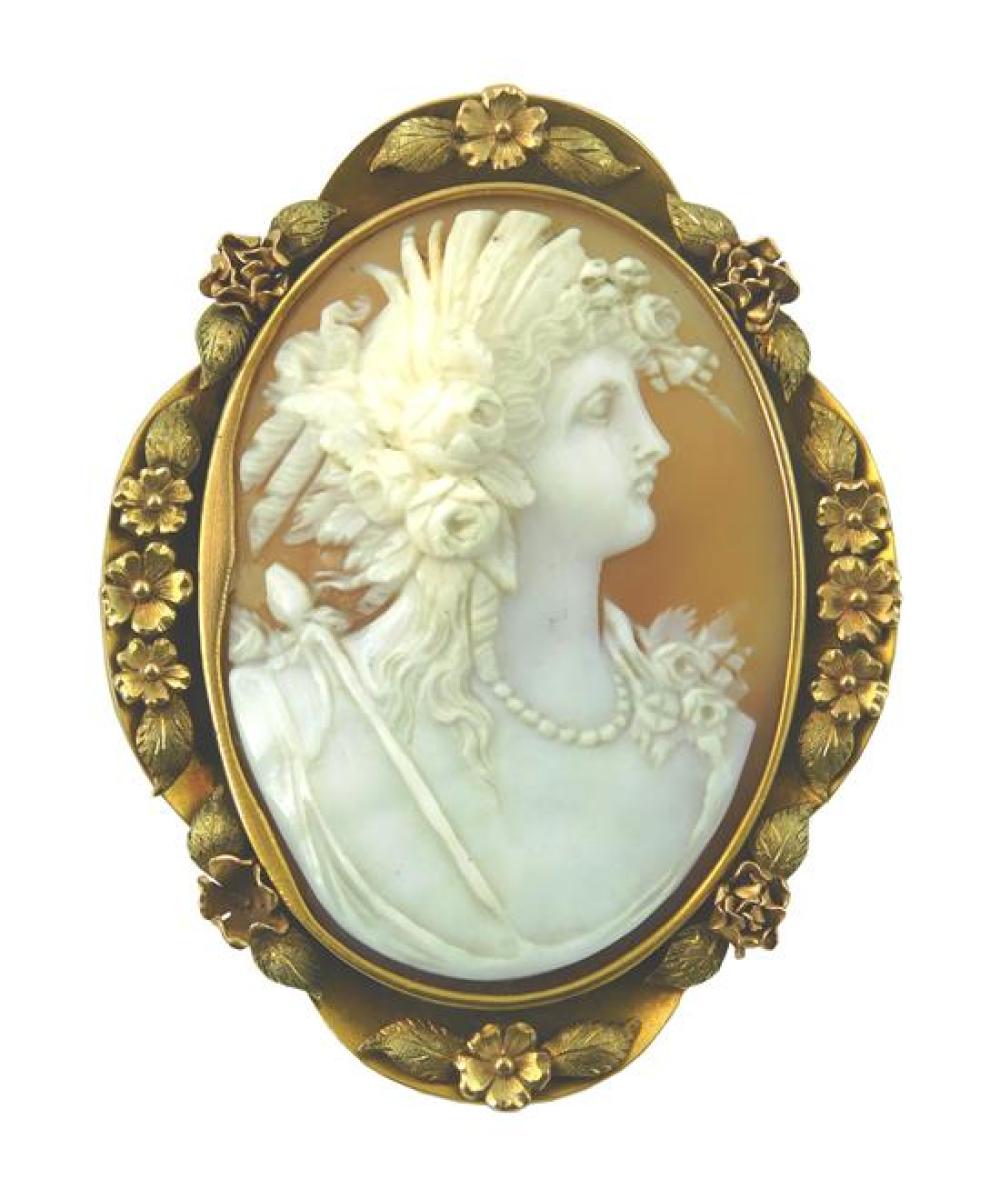 Appraisal: JEWELRY K gold antique cameo brooch stamped and tested K