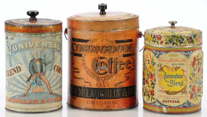 Appraisal: Lot of Knob Top Coffee Tins Description Early lot includes