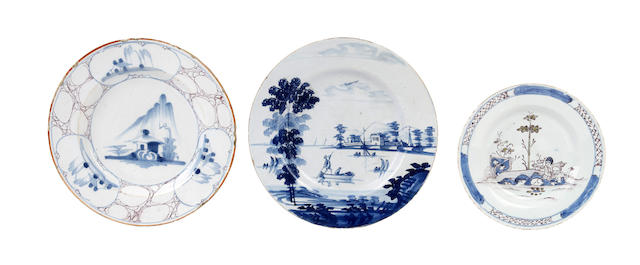 Appraisal: Three English Delftware small plates circa - Including a Bristol