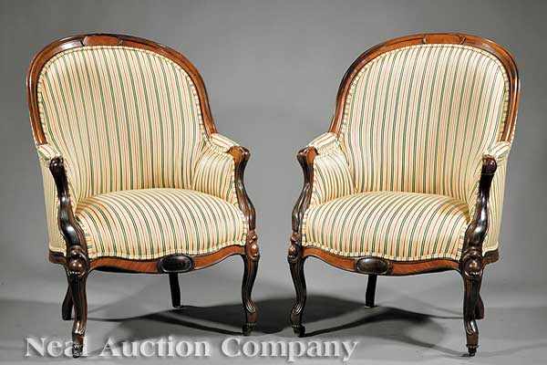 Appraisal: A Pair of Napoleon III Carved Rosewood Berg res mid-