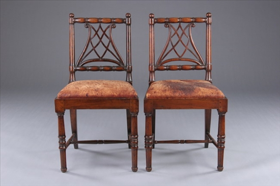 Appraisal: PAIR FRENCH CHARLES X SIDE CHAIRS th century Turned-crest rail