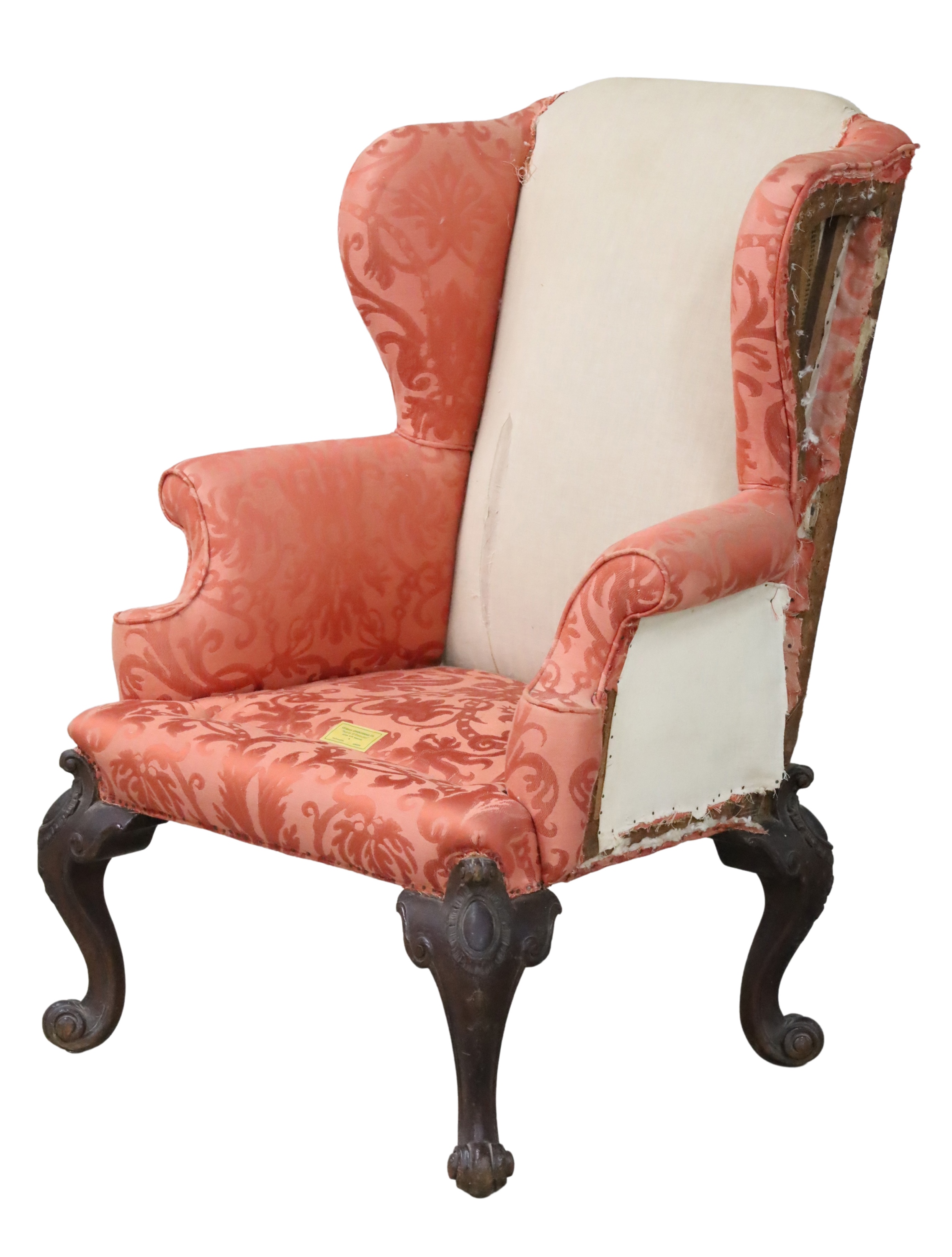 Appraisal: GEORGIAN MAHOGANY WING CHAIR Georgian mahogany wing chair having cartouche