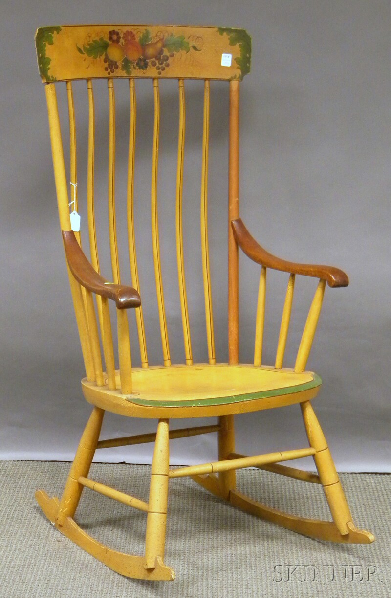 Appraisal: Yellow-painted and Polychrome Stencil-decorated Wood Rocking Chair