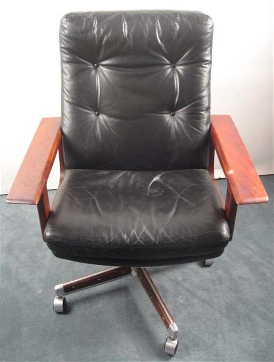 Appraisal: Sibast Furniture Rosewood and Black Leather Rolling Chair made in