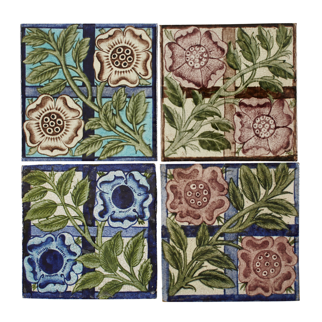 Appraisal: WILLIAM DE MORGAN - FOUR 'ROSE TRELLIS' PATTERN TILES NO