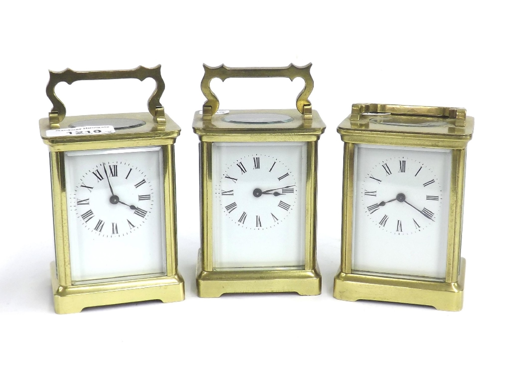 Appraisal: Three similar carriage clock timepieces within cornice brass cases all