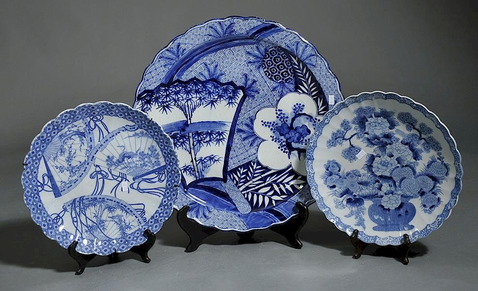 Appraisal: Three Imari Chargers Three cobalt Imari chargers one large example