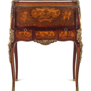 Appraisal: A Louis XV Style Gilt Bronze Mounted Marquetry Cylinder Bureau