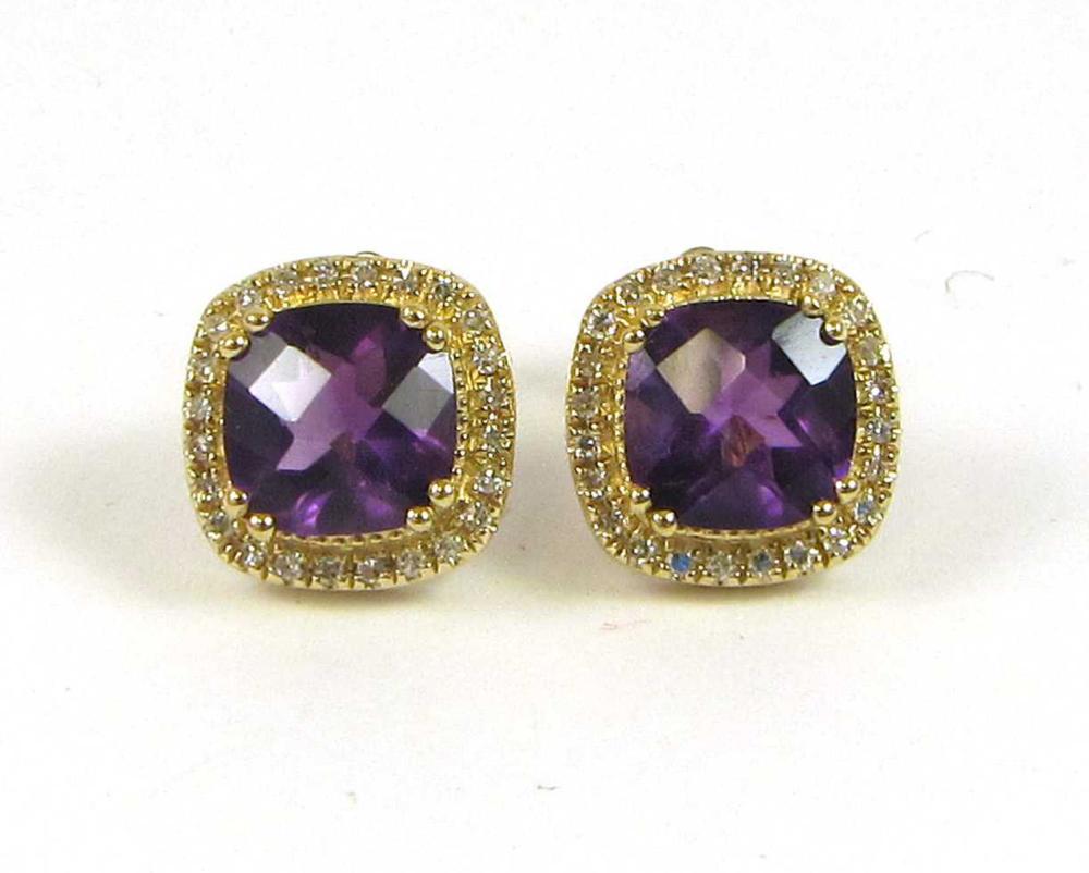 Appraisal: PAIR OF AMETHYST AND DIAMOND STUD EARRINGS each k yellow