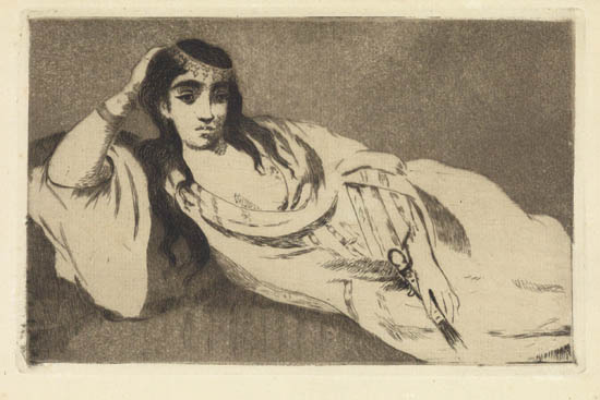 Appraisal: EDOUARD MANET Odalisque Etching and aquatint printed in sepia on