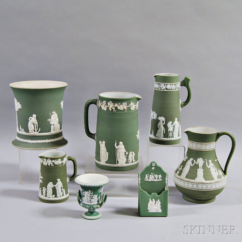 Appraisal: Seven Wedgwood Light Green Jasper Items th and th century