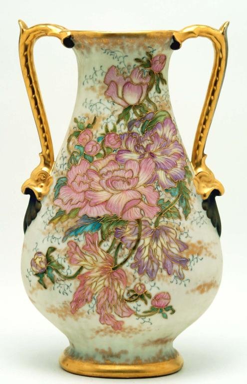 Appraisal: Large two handled porcelain table vase after a Royal Worcester