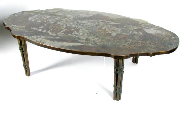 Appraisal: PHILIP AND KELVIN LaVERNE Patinated bronze over wood coffee table