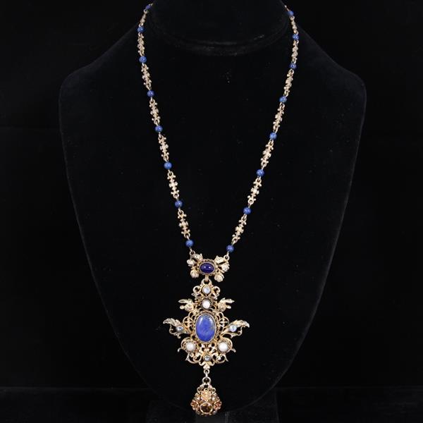 Appraisal: Austro Hungarian Silver Gilt Filigree pendant necklace with lapis pearls