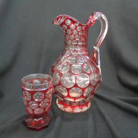 Appraisal: Bohemian Ruby Cut-to-Clear Pitcher Tumbler thousand eye or coin spot