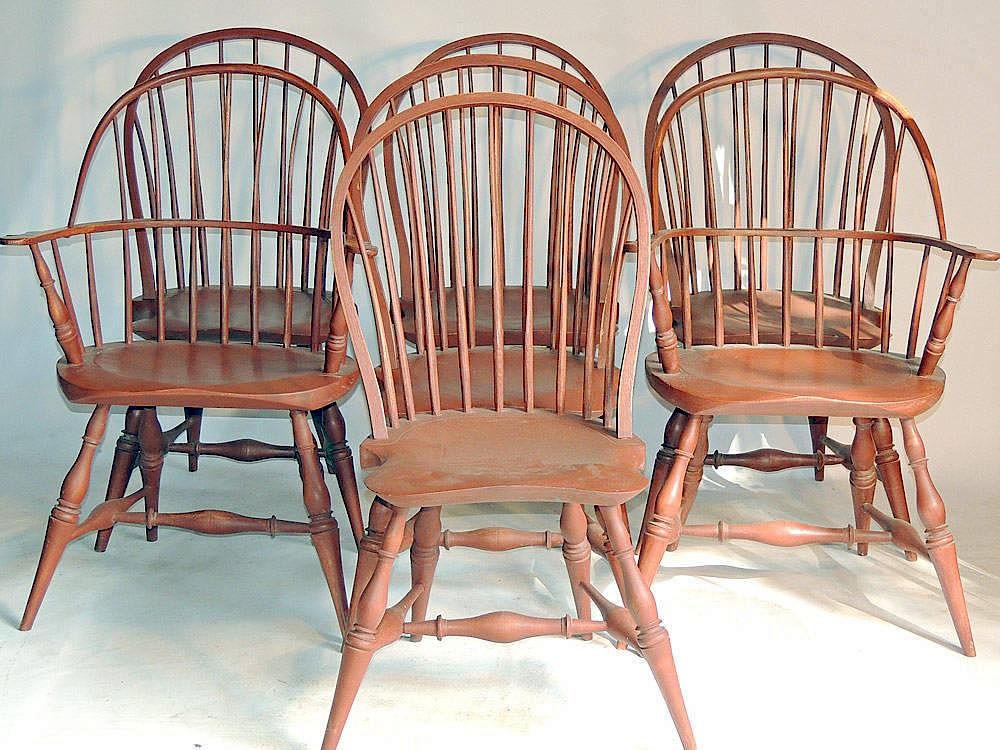 Appraisal: Seven Philadelphia Windsor-style Bowback Chairs th Century Five side chairs