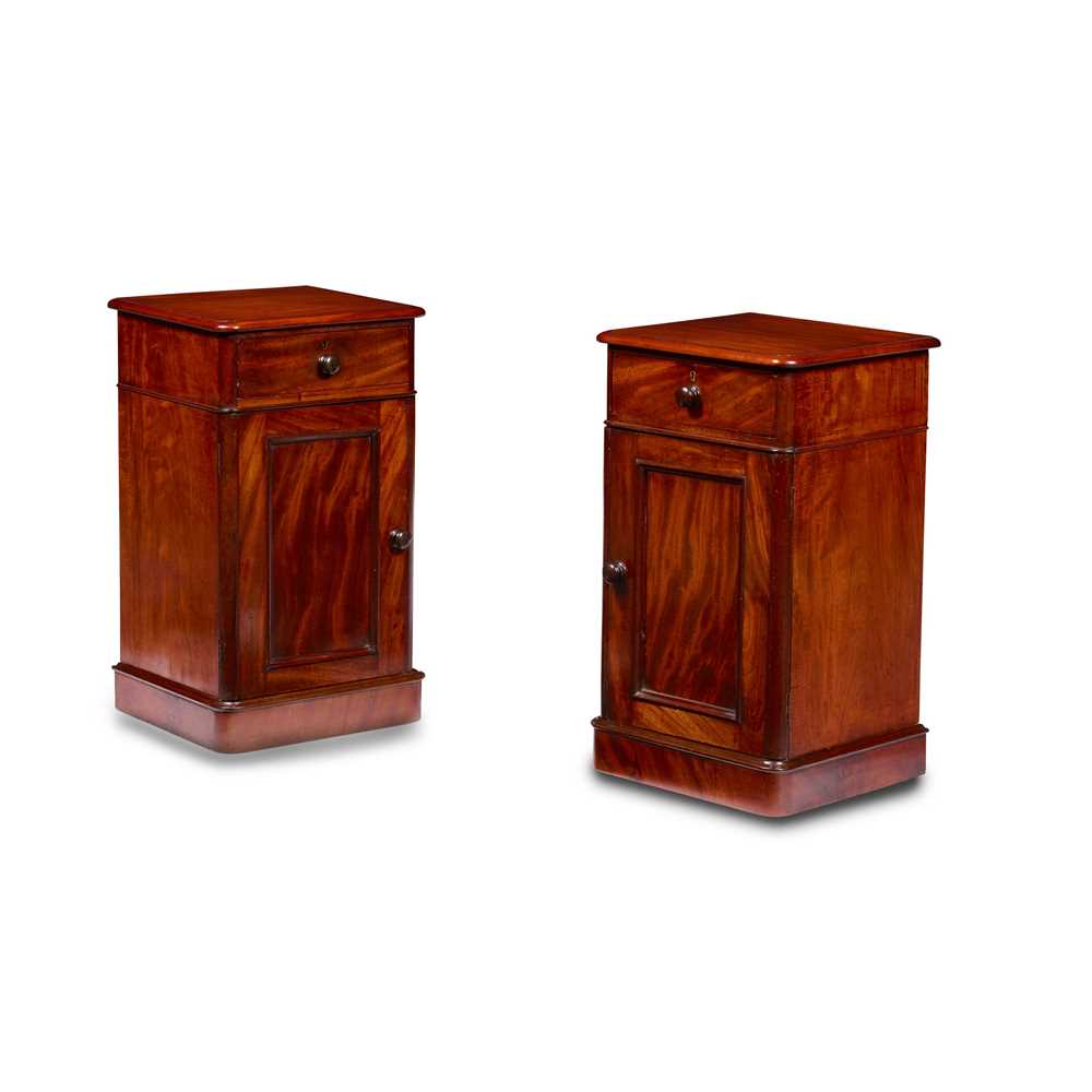 Appraisal: PAIR OF MAHOGANY BEDSIDE CABINETS TH CENTURY WITH ALTERATIONS the