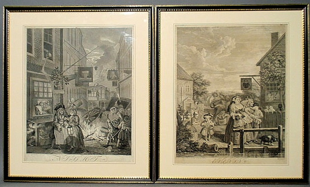 Appraisal: Set of four early Hogarth prints framed and matted x