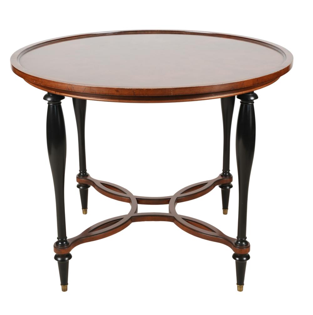 Appraisal: BAKER MAHOGANY EBONIZED CENTER TABLEwith manufacturer's label inches diameter inches