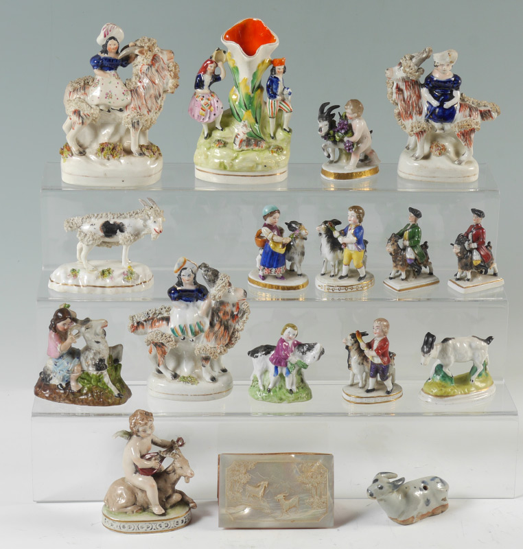 Appraisal: ESTATE COLLECTION OF EARLY GOAT FIGURINES including Chelsea and STAFFORDSHIRE