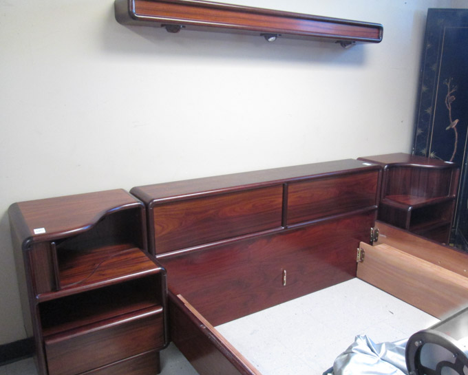 Appraisal: DANISH MODERN ROSEWOOD PLATFORM BED MATCHING NIGHTSTANDS AND LIGHT BAR