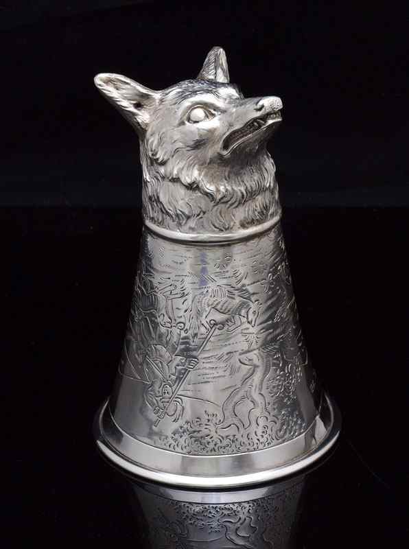 Appraisal: NERESHEIMER SILVER STIRRUP CUP WITH FOX HEAD Fox head base