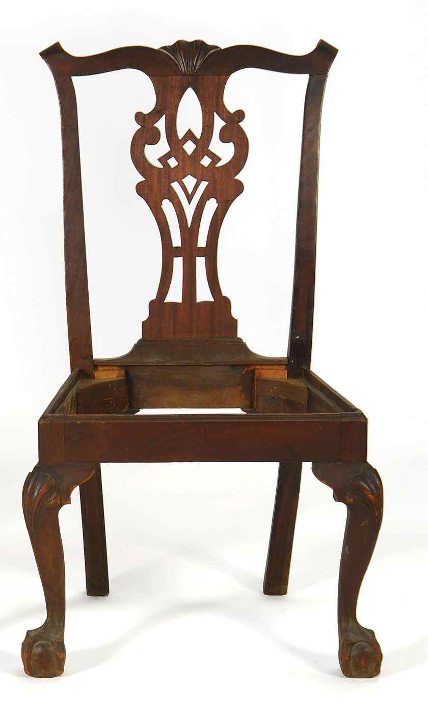 Appraisal: ANTIQUE AMERICAN CHIPPENDALE SIDE CHAIRPhiladelphia Circa With scrolled ears shell-carved